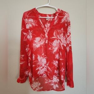 Kut From The Kloth Red Sheer Floral Top Size Small